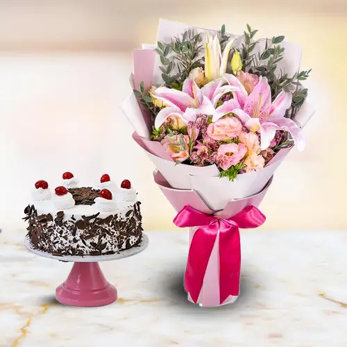 Birthday chocolate cake with colorful flower Bouquet | Chocolate delivery,  Cake, Birthday chocolates