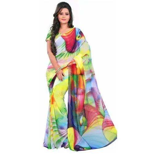 multicolor printed georgette saree with blouse - Shaily - 2997510